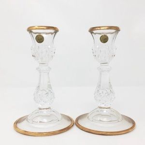 Crystal and gold candleholders